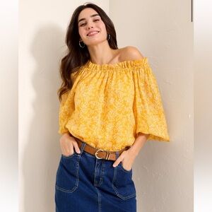 NWT Tommy Bahama Veranda Vines Off-the-Shoulder 3/4 Sleeve Top Canna Lilly XS